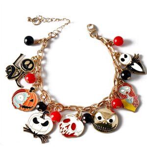 Nightmare Before Christmas Gold-Tone Charm Bracelet – Jack & Sally Lovers’ Jewel
